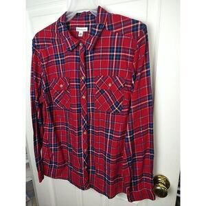 Croft &Barrow Woman XXL Shirt Red Plaid Collared Button Up Casual